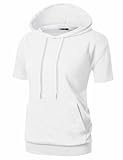 GIVON Women's Comfortable Short Sleeve Hoodie Pullover Hooded Sweatshirt with Kangaroo Pocket / DCF169-WHITE-M