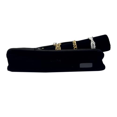 UnionPlus Velvet Jewelry Roll Bag for Brackets Bangles Watches, Great Jewelry Organizer for Travel, Black