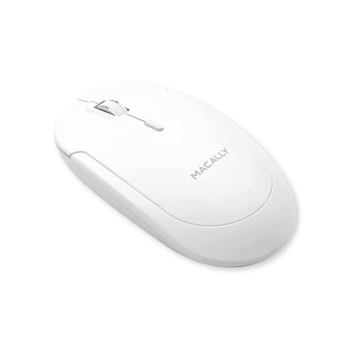 Macally Wireless Bluetooth Mouse for Mac, MacBook Pro/Air, iPad, and PC - Quiet Click and Comfortable Wireless Mouse - Compatible Apple Mouse Wireless with DPI 800/1200/1600 - White Wireless Mouse