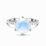 Skcess Anillo de boda de oro blanco de 9 K/14 K/18 K, para mujer, piedra lunar, moissanita, blanco, 63 (20.1), Moissanite Piedra lunar Moissanite, Piedra lunar