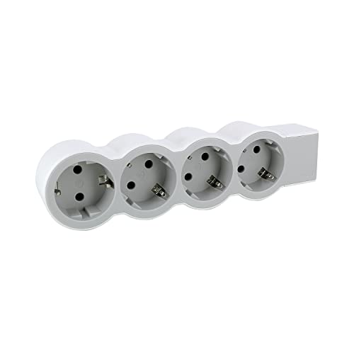 LEGRAND, Flache Steckdosenleiste, 4-fach Steckdose, Mehrfachsteckdose, ohne Kabel, Ultraweiß/Grau, 694575