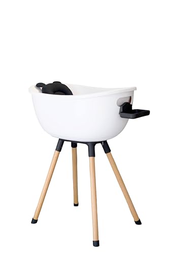 Babu Bath Luxury Baby Bathtub with Wooden Stand 3-Stage Convertible Ergonomic & Back-Saving Design (Black Bundle (Modern))