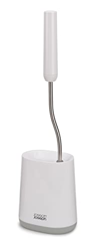 Image of Joseph Joseph Flex Lite Silicone Toilet Brush with Slimline Holder Set, Flexible Head, drip, Anti-Clog deep Clean - Gray /White
