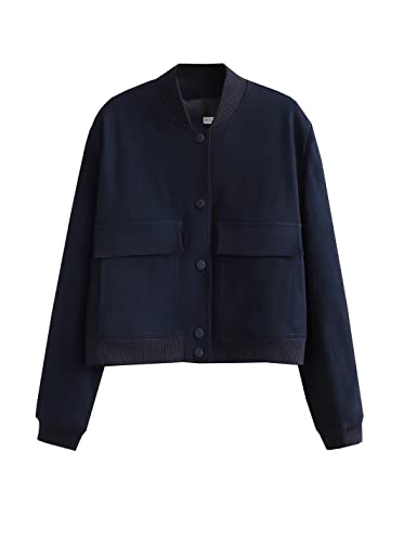 Megfie Womens Cropped Bomber Jacket Button Down Varsity Jackets Shackets with Pockets