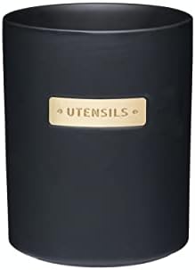 MasterClass MCUTENSILCOP Stoneware and Brass Effect Kitchen Utensil Holder, Black, 11.8 x 11.8 x 15.2 cm