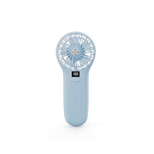 LAMJIE Portable Handheld Fan with LCD Display, 5000mAh Rechargeable Battery, 3-Speed Touch Control, Plastic Desktop Fan for Home Office, Modern Creativity Design, (BLUE)