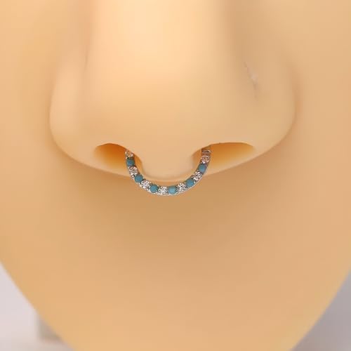 PEAKLINK 16G Conch Piercing Septum Clicker Ring 316L Surgical Steel CZ Turquoise Seamless Hinged Segment Clicker Ring Hoop Nose Ear Helix Lobe Rook Piercing 8mm by PEAKLINK - Used condition - Image 4