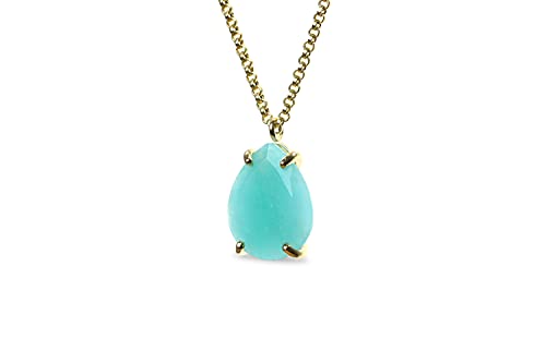 Collier amazonite poire or 14k : pendentif grande gemme fait main pour femme