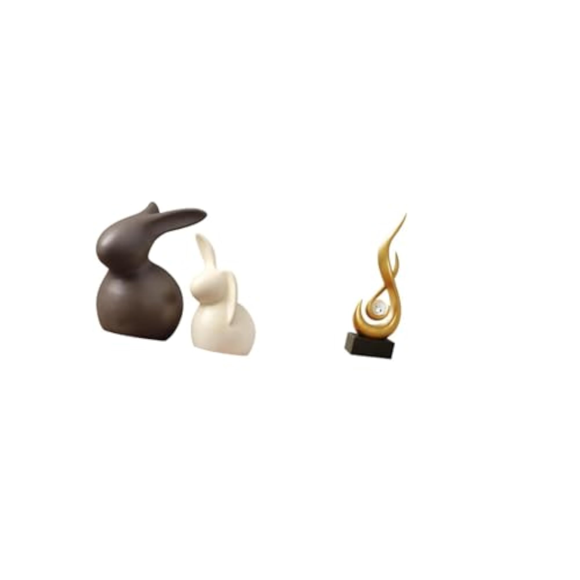 Ceramic Bunny and Abstract Fire Statue Set, Easter Decor