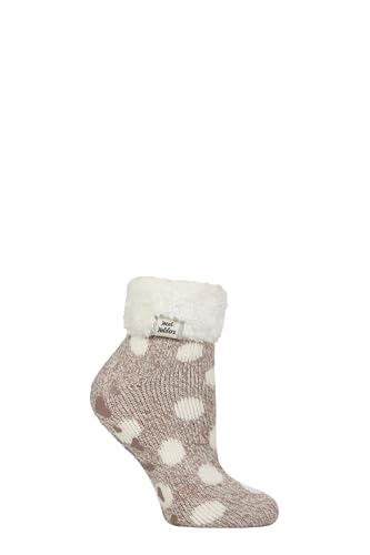 Image of HEAT HOLDERS Ladies Lounge Feather Turn Over Cuff Socks with Grips Pack of 1 (UK, Numeric, 4, 8, Regular, Regular, Dusky Brown Twist)