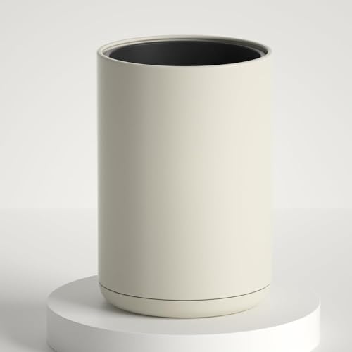 Image of 2.1 Gallon /8L Bathroom Trash Can, Round, Modern, Open Top Waste Basket, White Metal Garbage Can, for Bedroom, Hotel, Kitchen, Office, Home (White)