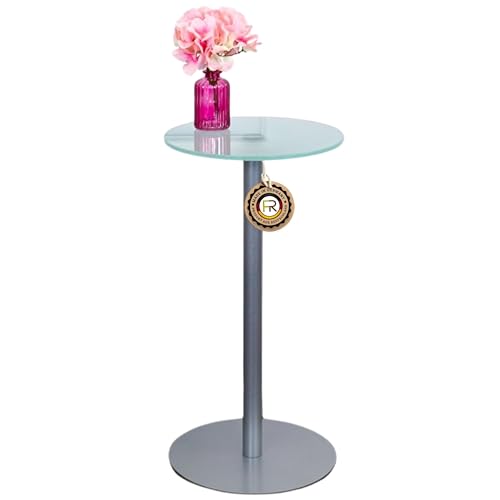 freeroom24 Designer Beistelltisch Milchglas - Silber 30x30x60cm - Wohnzimmertisch - Couchtisch - praktischer Coffee Table rund - Kleiner Kaffeetisch - Glastisch - Sofatisch - Made in Germany