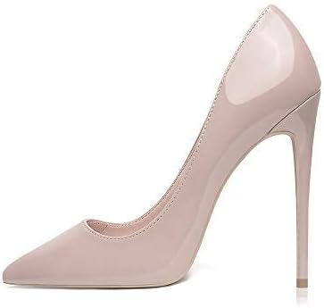 GENSHUO Women Fashion Pointed Toe High Heel Pumps Sexy Slip On Stiletto Dress Shoes 12cm-NU-5