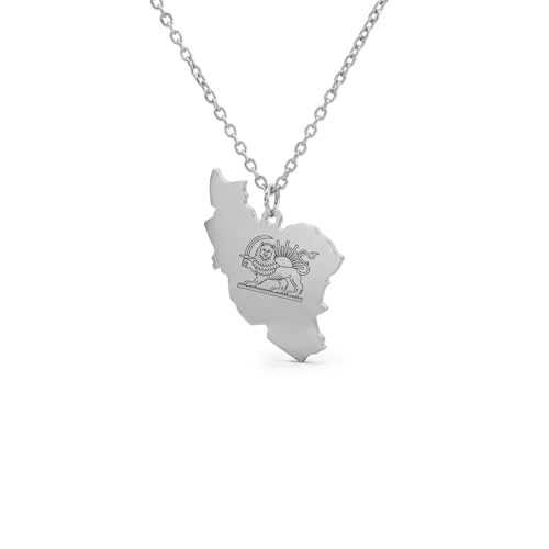 Image of Amaxer Persia Iran Flag Pendant Necklaces for Women Adjustable Old Persian Iranian Lion Sun and Crown Jewellery Gifts for Women (Silver)