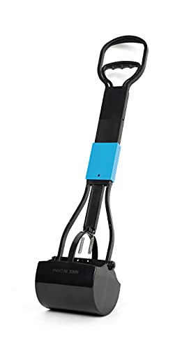 PPOGOO Non-Breakable Pet Pooper Scooper for Dogs and Cats High Strength Material and Durable Spring for Easy Grass and Gravel Pick Up (Black-Blue)
