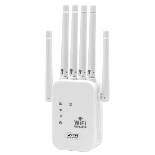 LYPPUL Repetidor WiFi, Amplificador Señal WiFi, Extensor WiFi, 300 Mbps Cobertura hasta 200 m², Amplificador WiFi, Repetidor WiFi Largo Alcance con 6 Antenas 2 Puerto LAN para Casa y Oficina