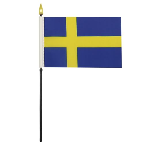 Image of AZ FLAG - Sweden Table Flag 4'' x 6'' - Swedish Mini Desk Flag 100% Polyester 15 x 10 cm - Office Banner with 10'' Pole - Golden Spear
