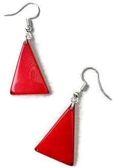 Tagua earrings in red, triangle tagua nut earrings, red organic dangle earrings TAG261 - Image 2