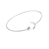 BELUCKIN Minimalist Gold Metal Moon Star Upper Arm Cuff Open Arm Bracelet Armlet Armband Bangle Jewelry for Women (silver)