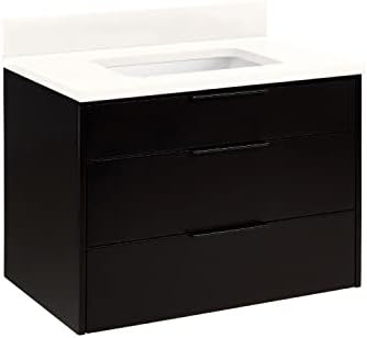 Signature Hardware 483139 DITA 30" Wall Mounted Single Basin Vanity Set with Wood Cabinet, Quartz Vanity Top, and Undermount Sink - Arctic White