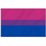 MOGADEE Drapeau Bi - 90 x 150 cm - Avec protection contre les intempéries et protection UV -Convient pour l'intérieur et l'extérieur - Drapeau LGBTQ -Pour les festivals,les parades et les décorations
