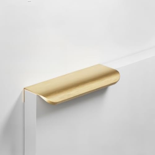 AILEWE 引き出し 取っ手 ヘアラインゴールド アルミニウム合金 穴間距離64mm,隠しドアハンドル 4個セット シンプルスタイル,フィンガーエッジプル 食器棚・キャビネット・戸棚・収納棚・ワードローブ家具 取っ手 金具 ネジ付き (ヘアラインゴールド