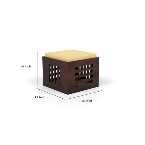 Image of Solid Sheesham Wood Coffee Table with 4 Stool | Center Table with 4 Stools for Living Room | Rosewood Teapoy Table with Cushioned Stool (Urban,Walnut Finish)