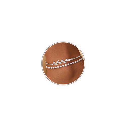 CASSIECA Fußkette Damen Silber Fussketten für Frauen Einstellbar Geschichtet Perlen...