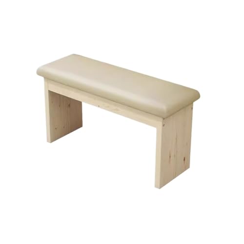 Puff Almacenaje Banco zapatero de entrada, taburete bajo de madera maciza, taburete de cama para el hogar, taburete ensanchado con cojín, taburete de baño largo, taburete de comedor de cuero y pino,