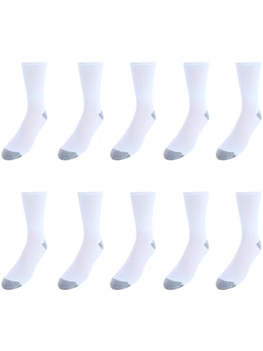 Men's Half Cushion Cotton Crew Socks (Pack of 10), White4