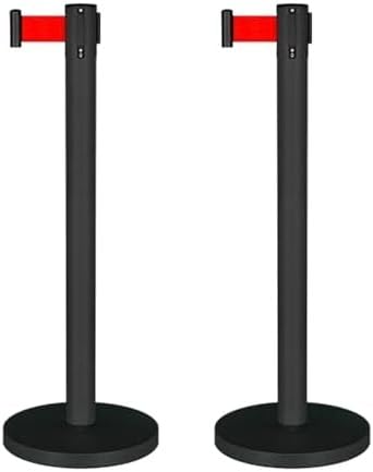 Aioneer 2 Retractable Crowd Control Stanchions,Heavy Duty Stanchion Post Barriers Set For Airport, Sturdy Crowd Control Barrier Sign Holder-Black-5m/16.4ft