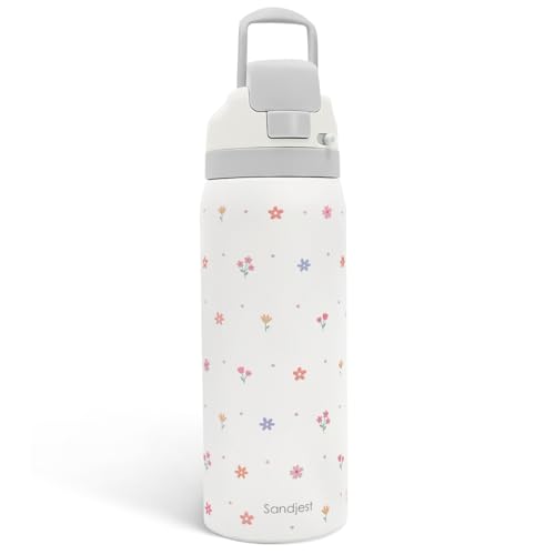 Image of Floral Insulated Stainless Steel Water Bottle with Straw for Sports and Travel, 32oz, Gifts for Women Girls Friends Teens Birthday Christmas