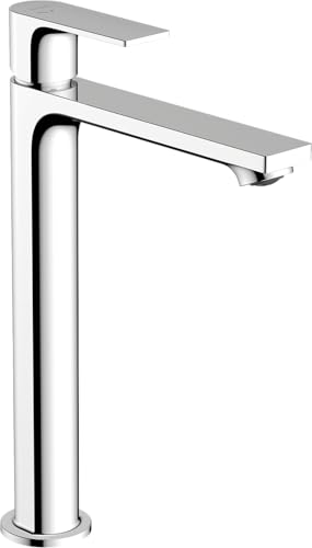 hansgrohe Rebris E - Rubinetto per lavabo con scarico a tirante, risparmio energetico (CoolStart), Miscelatore lavabo risparmio idrico (EcoSmart) con altezza bocca 242 mm, cromo, 72581000