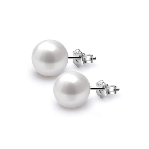 HIGHSPARK 925 Silver Classic Pearl Earrings for Women | 92.5 Sterling Silver & Brilliant Lustre Pearls | Lovely Gift for Women