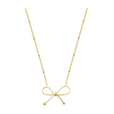Tyniffer Gold Bowknot Adjustable Necklace, 14k Gold Plated Bow Choker with Rhinestones & Pearls for Women - Bow Necklace Style3 (Christmas, Party) Cover