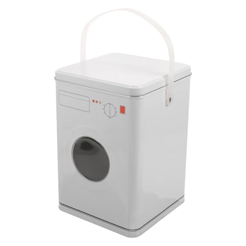 ASAKKURA Contenedor para Almacenar Detergente en Polvo Forma de Lavadora, Caja de Hierro Portátil y Ligera para Decoración de Lavandería en Color Blanco
