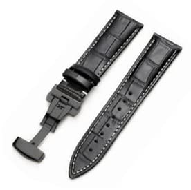 Image of 18mm 19mm 20mm 21mm 22mm 23mm 24mm Genuine Leather Butterfly Deployment Clasp Buckle Watch Band Strap Black Dark Brown TAN Blue Rose Black Gold White