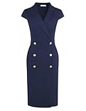 GRACE KARIN Womens Vintage Double Breasted Midi Business Dress Shawl Collar Cap Sleeve Navy Blue 18