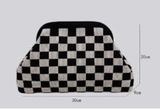 Checkered Clutch Bag, Black and White, Woven Style, 11.8 x 3.5 x 7.9 Inches