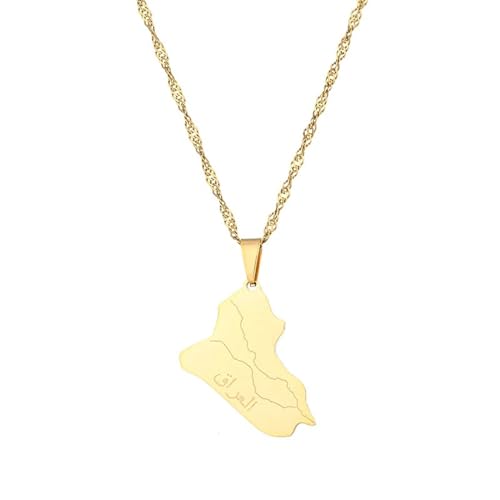 Collar Con Mapa De La República De Irak Para Mujeres Y Hombres, Collar Con Dije De Frontera Del Continente Del País, Joyería, Collar Regional De Hip Hop Con Límites Nacionales, Amarillo, 50 Cm
