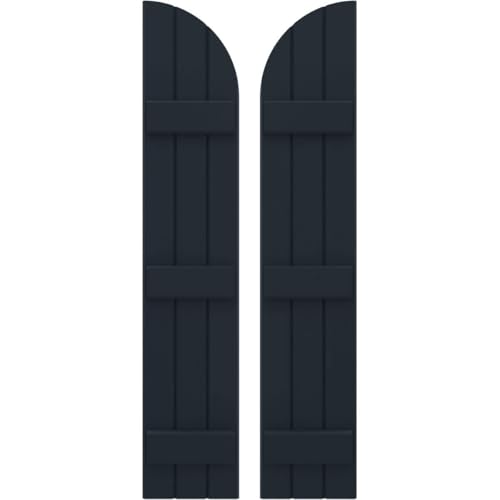 Ekena Millwork ARW401BQ311X65OBH Americraft Three 3 Exterior Real Wood Joined Board-n-Batten Shutters w/Arch Top (Per Pair), 65-in. H, Starless Night Blue