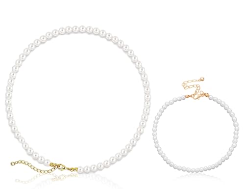 ZoeTekway Verlängerte Perlenkette Damen Perlen Ketten necklace Imitationsperlenkette Mit Perlenarmband Kostümzubehör Muttertagsgeschenk für Frauen, Mutter(Necklace + bracelet)