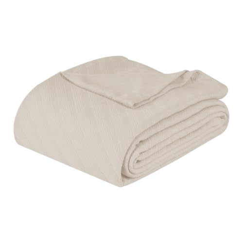 SUPERIOR Milan Cotton Blanket, for Picnic, Beach, Traveling or Camping, Bedroom Decor, Essentials, Cover for Bed, Couch, Lounging, Textured Jacquard, Striped Woven Blanket, King, Ivory