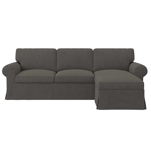 Replacement Sofa Cover Fit for IKEA Ektorp 4-Seat Corner and Loveseat Chaise Sectional, Couch Slipcover Furniture Protector, Grey (Cover Only, Sofa Not Included)