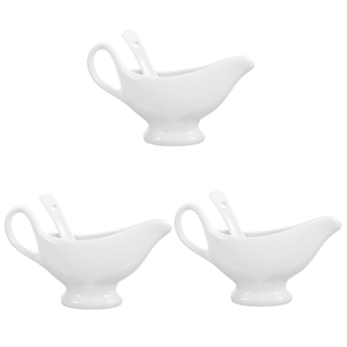 HEALLILY Ceramic Sauce Jug Gravy Container with Deep Spoon Elegant Condiment Bowl for Steak Bbq Family Dinners Spill Design for Clean Serving