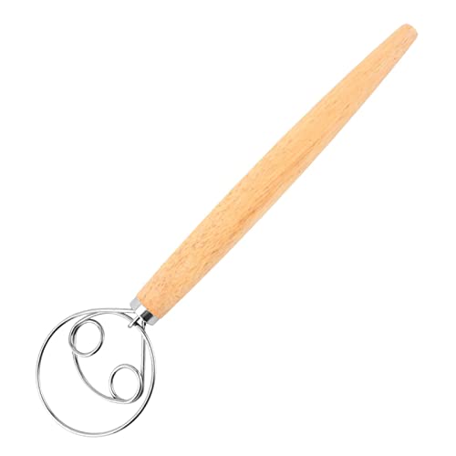 CENMOO Escoba holandesa de , escoba de pan de acero inoxidable con mango de madera, batidora de de doble círculo, batidora manual de de pan, escoba para mezclar de pizza, de