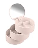 WENKO Kosmetik Tower Rosa - Kosmetik Organizer mit 3 drehbaren Fächern und Spiegel, Kunststoff (ABS), 13 x 14 x 13 cm, Rosa, 14 x 13 x 13 cm