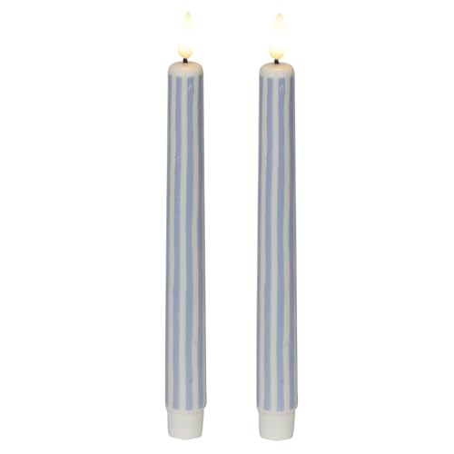 MIJOMA LED-Stabkerze mit Timer - Streifen Pastellblau, Ø 2,2 × 25,5 cm