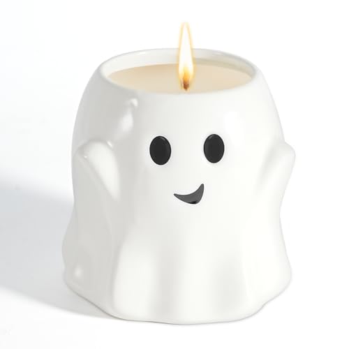Boo Basket Stuffers for Women Men, 13OZ Halloween Ghost Candle Large Pumpkin Spice Scented Candle Up to 60 Hours Halloween Decorations Indoor