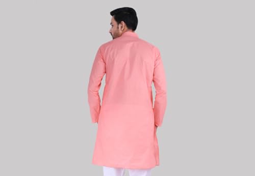 Image of Men's Cotton Blend Blend Knee Length Solid Color Style Stright Long Mandrin Collor Ethnic Casual Wear Kurta Only